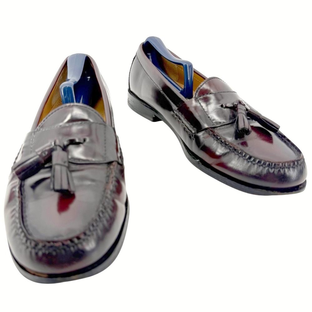 Cole Haan Tassel Loafers Mens 9 Black Cherry Leather Moc Toe Dress Shoes